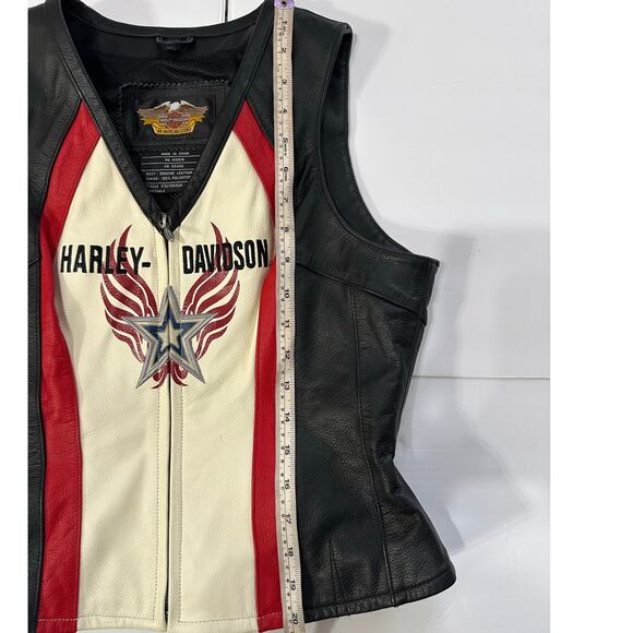 Harley Davidson Vest Rapid City Cream Red Leather Zip Front Riding - Picture 6 of 7